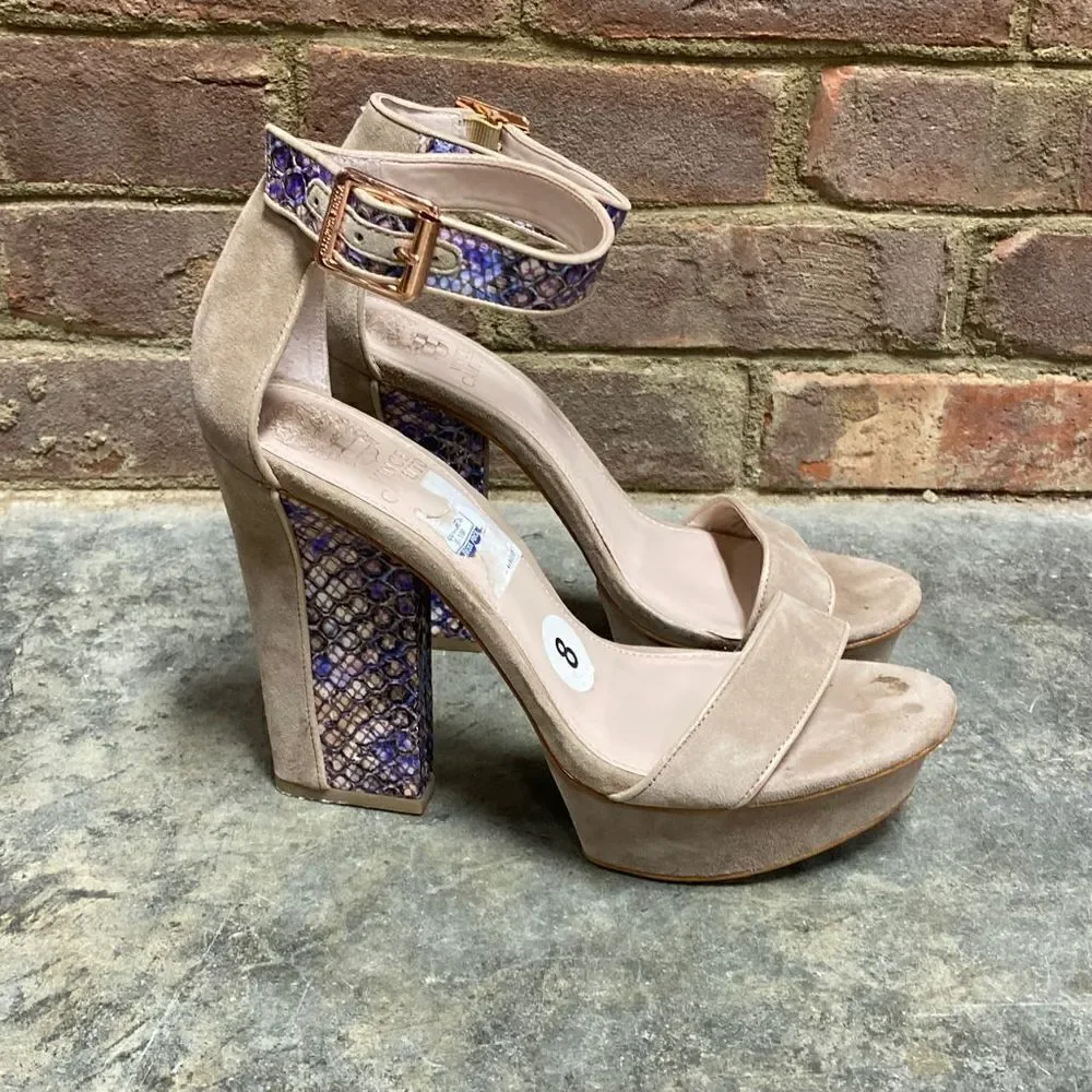 Vince Camuto Nedra Snakeskin Nude Suede Platform Heel Size 8